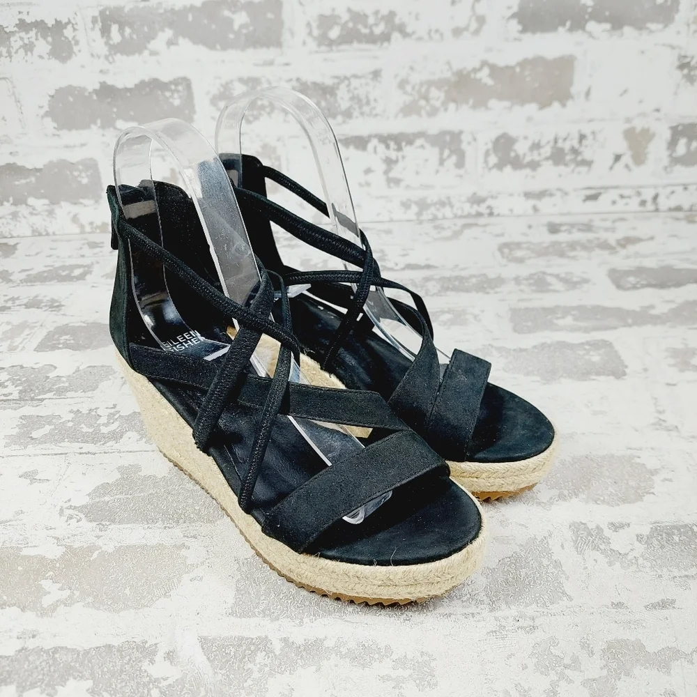 New Eileen Fisher Wanda Black Suede Espadrille W1063